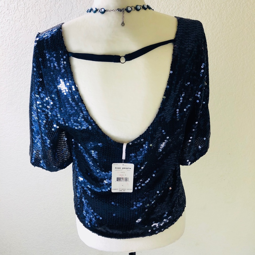 Free People Navy Sequin Crop Top